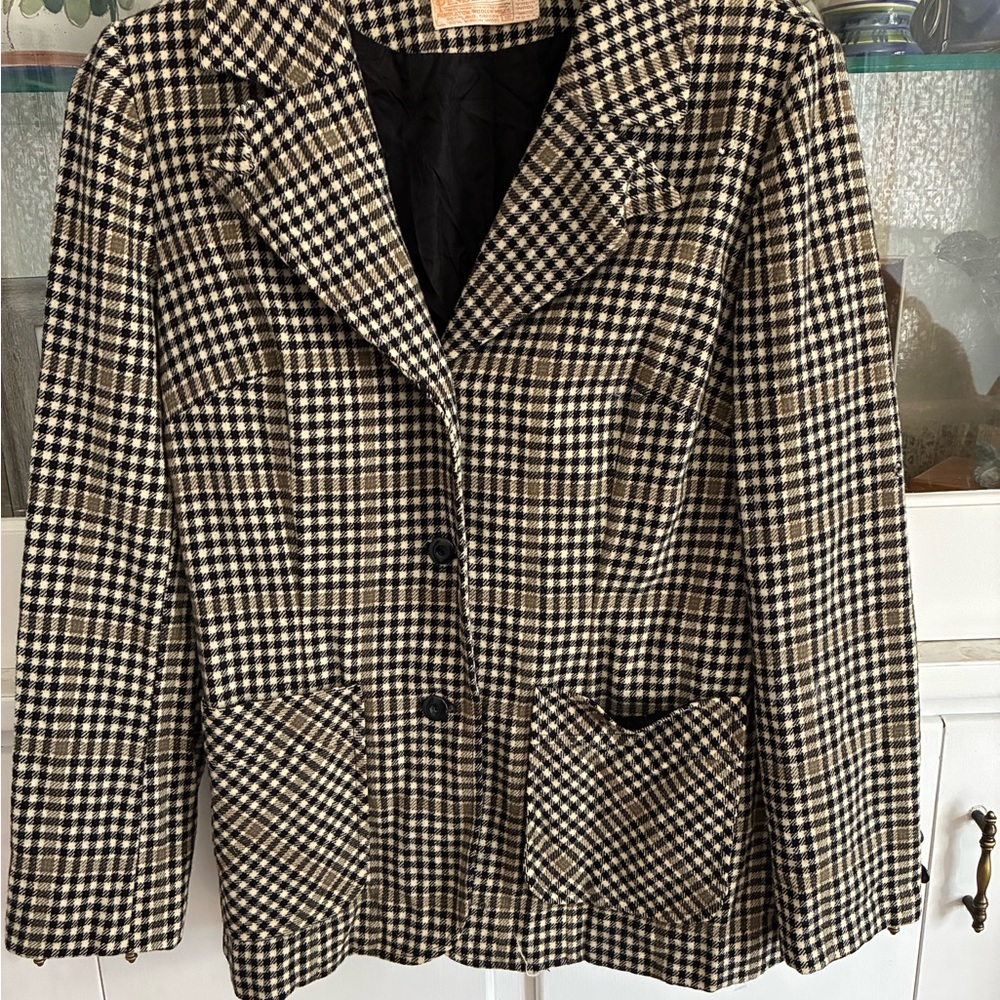 Pendleton Vintage Virgin Wool Blazer Black and Cream Checkered size 2